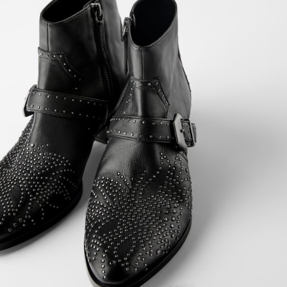 NWT Zara Micro Studded Heeled Booties